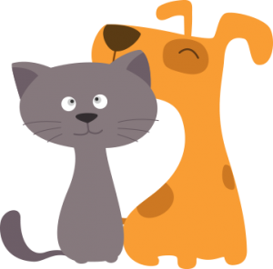 desenho de um cachorro e um gato lado a lado